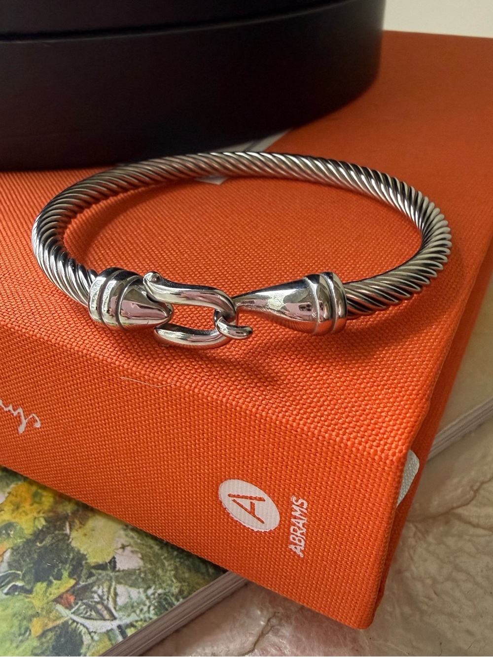 Sterling Twisted Cable Hook Bracelet in Silver Tone